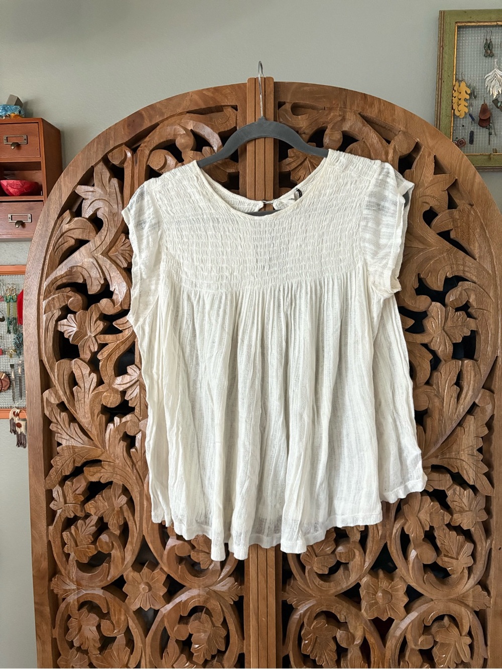Akemi + Kin White Women's Smocked Cotton  Top